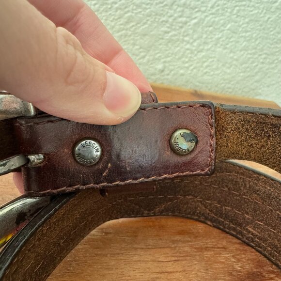 Vintage Leegin Western Leather Beaded Belt with Silver Buckle Size 28 - Picture 4 of 7